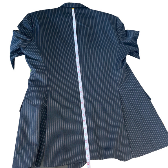 Hugo Boss 42R 100% Wool Sport COAT + VEST Blazer Jacket Striped 3Button Black - Picture 10 of 12